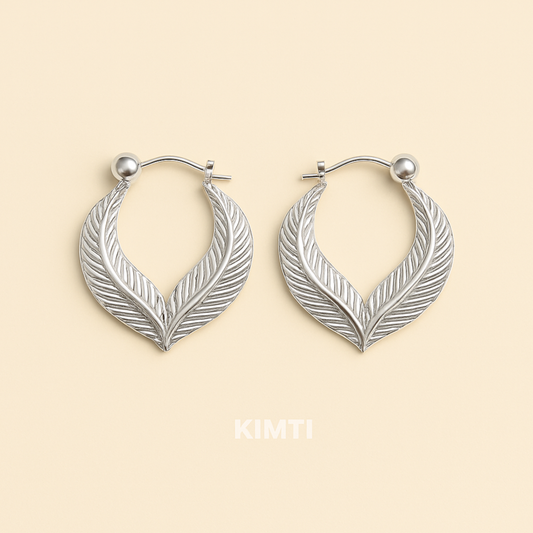 Anti-Tarnish Leaf Curve Silver Hoop Earrings