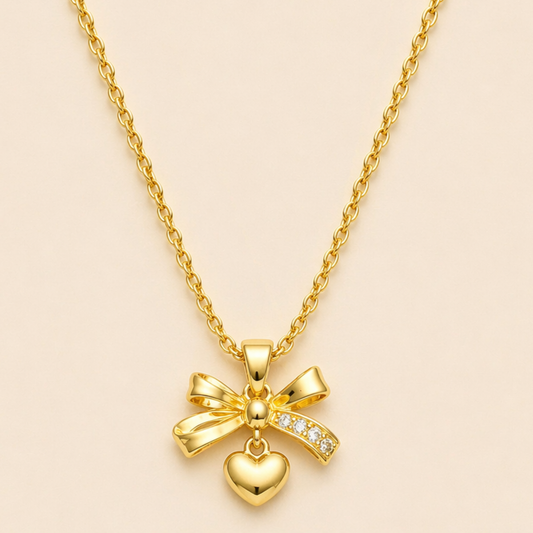18K Gold Plated Bow & Heart Bliss Necklace
