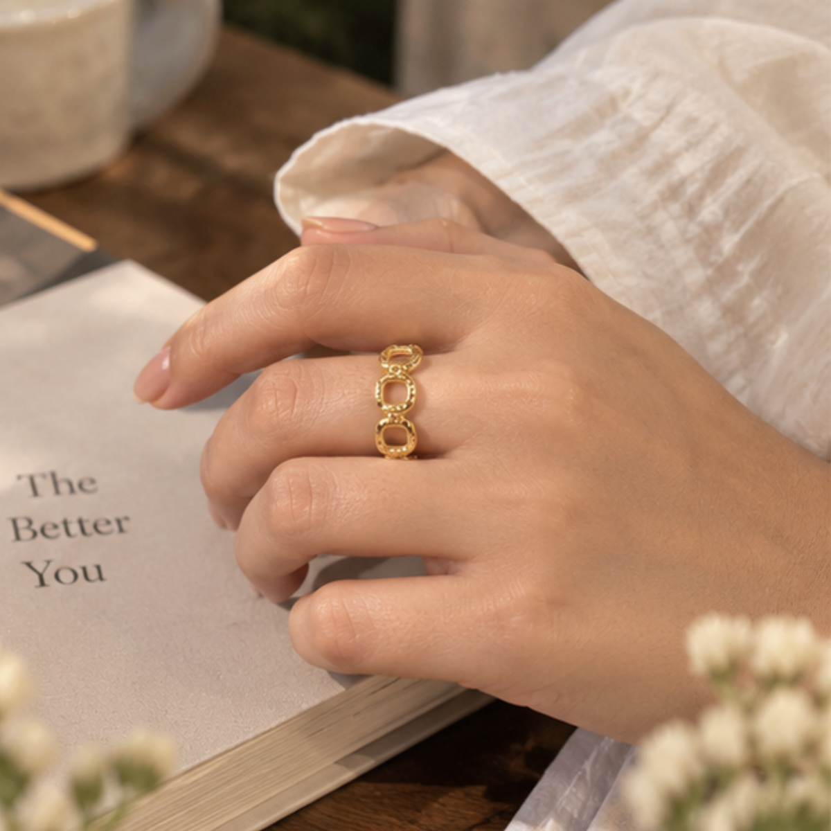 18K Gold Plated Geometric Link Adjustable Ring