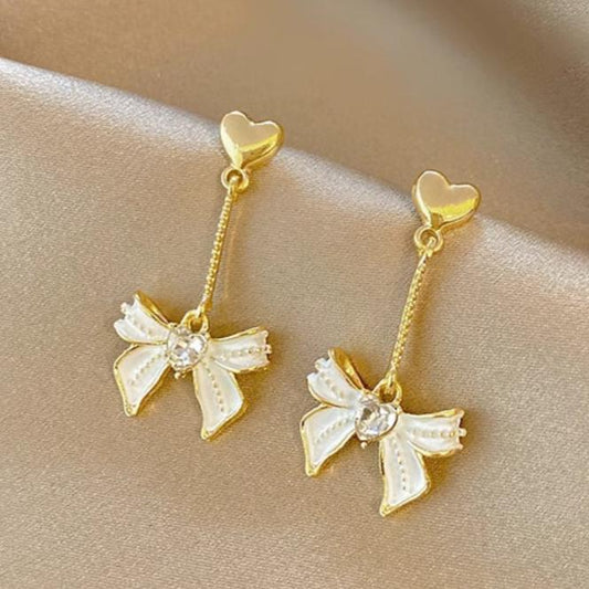 Bow Drop White Earring