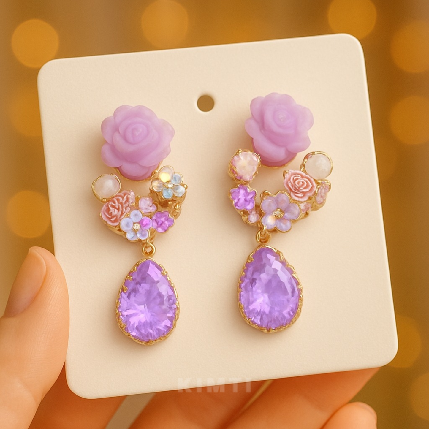 Lavender Rose Crystal Drop Earrings