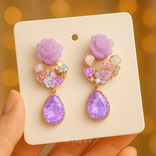 Lavender Rose Crystal Drop Earrings
