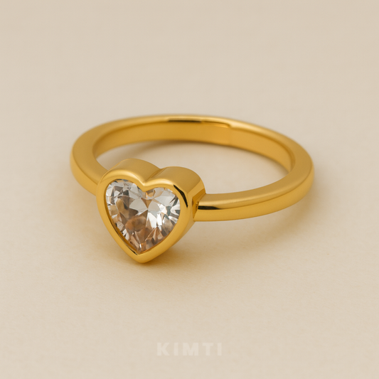 18K Gold Plated Crystal Heart Solitaire Ring