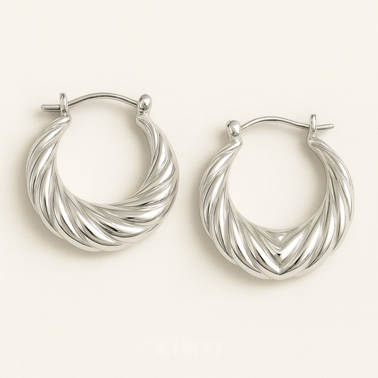 Classic Twist Carved Silver Hoop Earrings