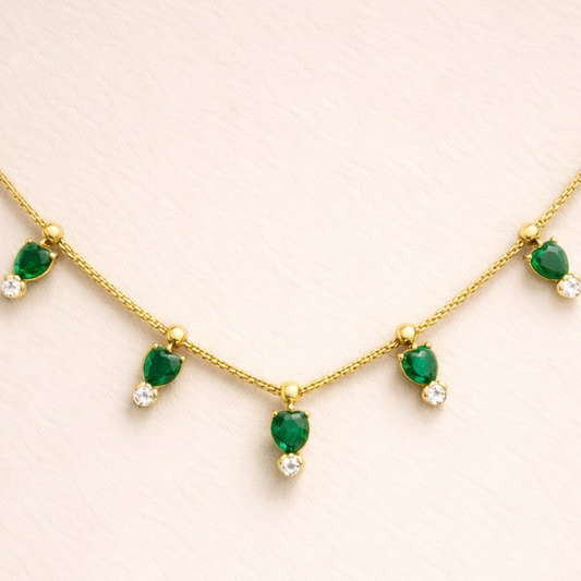 18K Gold Plated Emerald Drop Necklace