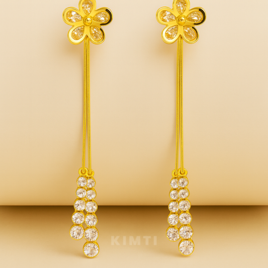 Gold Flower Crystal Chain Drop Earrings