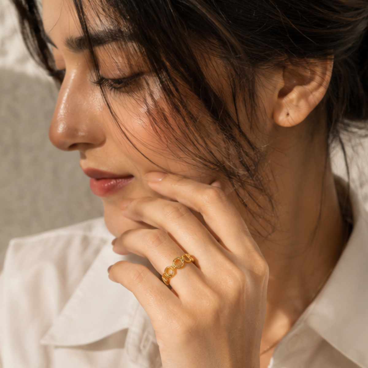 18K Gold Plated Geometric Link Adjustable Ring
