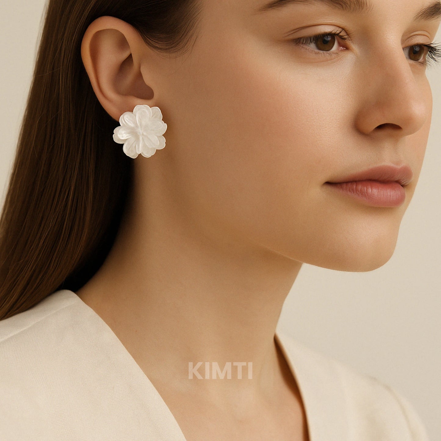White Flower Stud Earrings