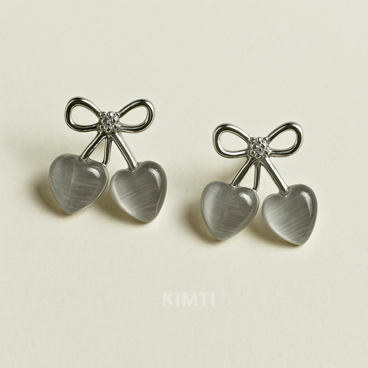 Grey Stud Bow Earring