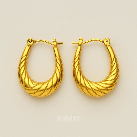 18K Gold Plated Oval Hoop Golden Anti Tarnish Earring
