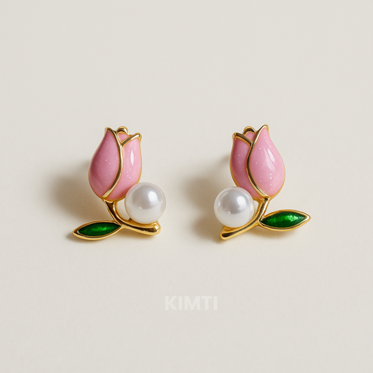 PInk Rose Pearl Earring
