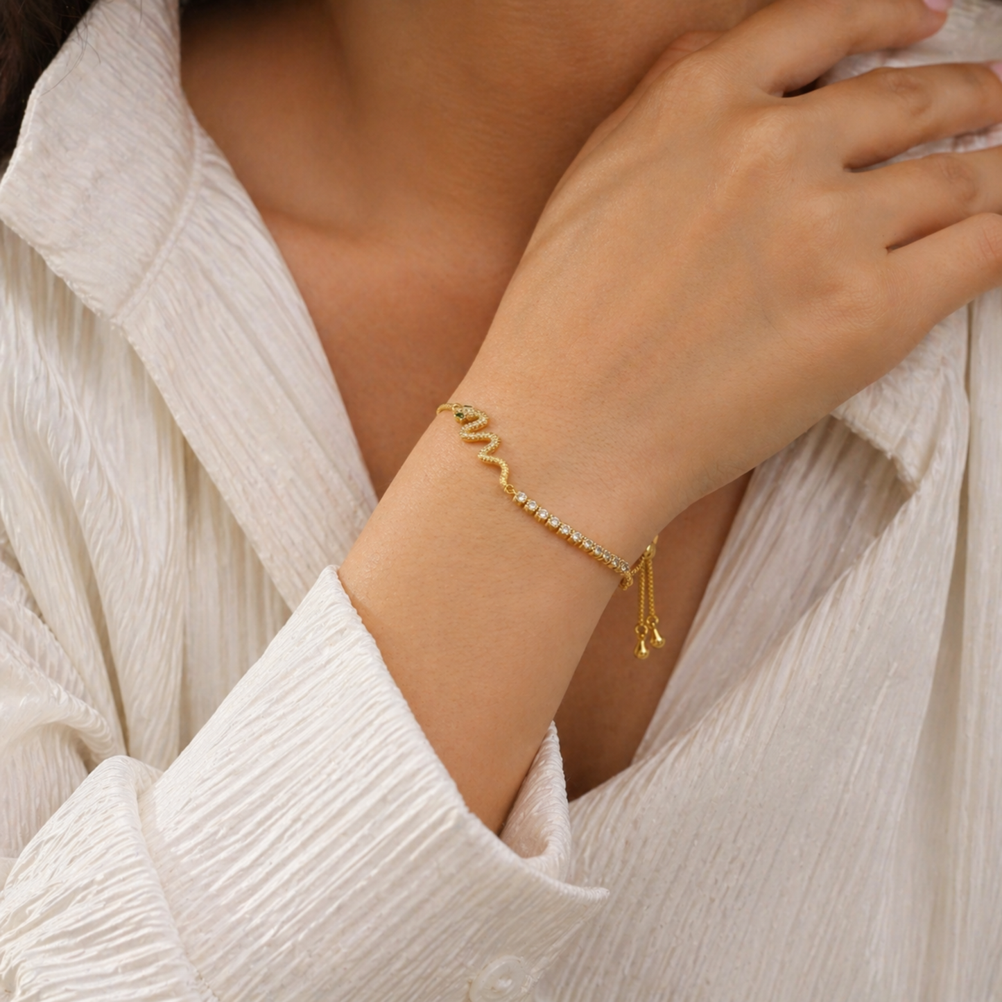 18K Gold Plated  Luxe Snake Crystal Gold Bracelet