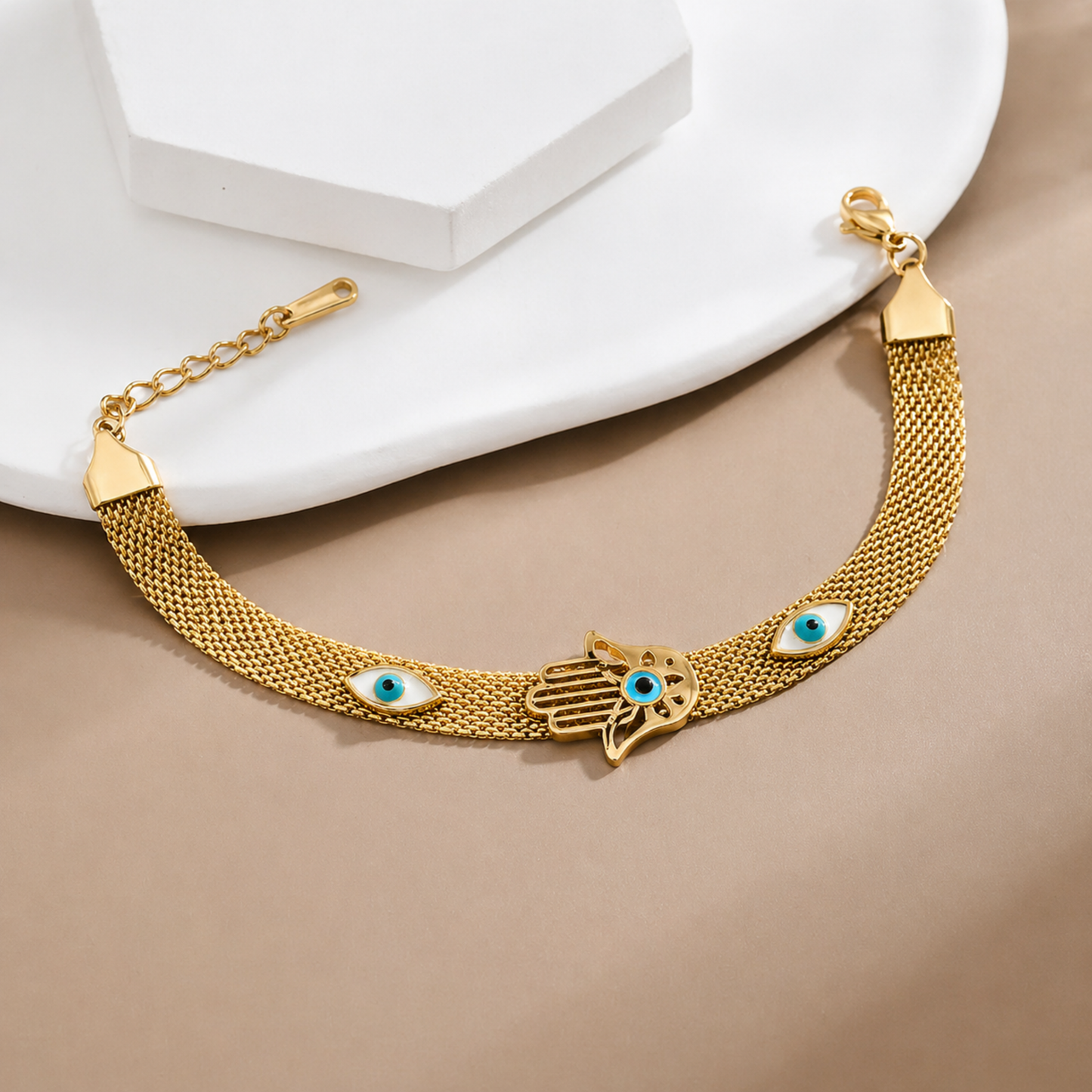 18K Gold Plated Hamsa Guardian Evil Eye Bracelet