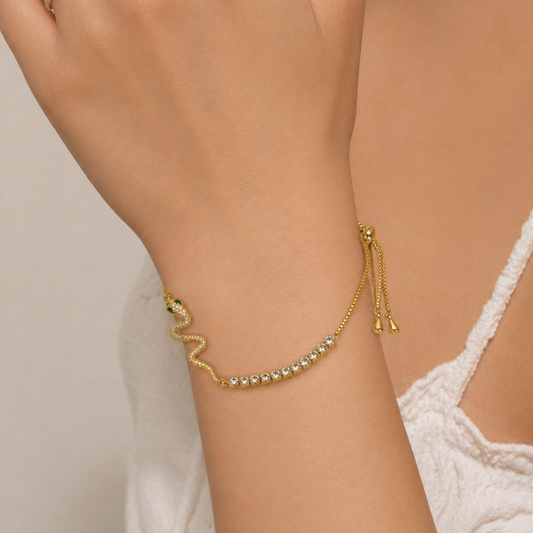 18K Gold Plated  Luxe Snake Crystal Gold Bracelet