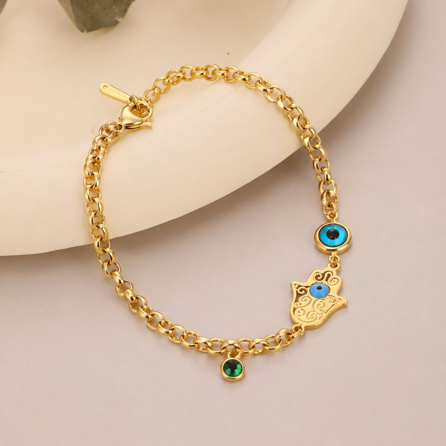 18K Gold Plated Elegant Evil Eye Hamsa Bracelet