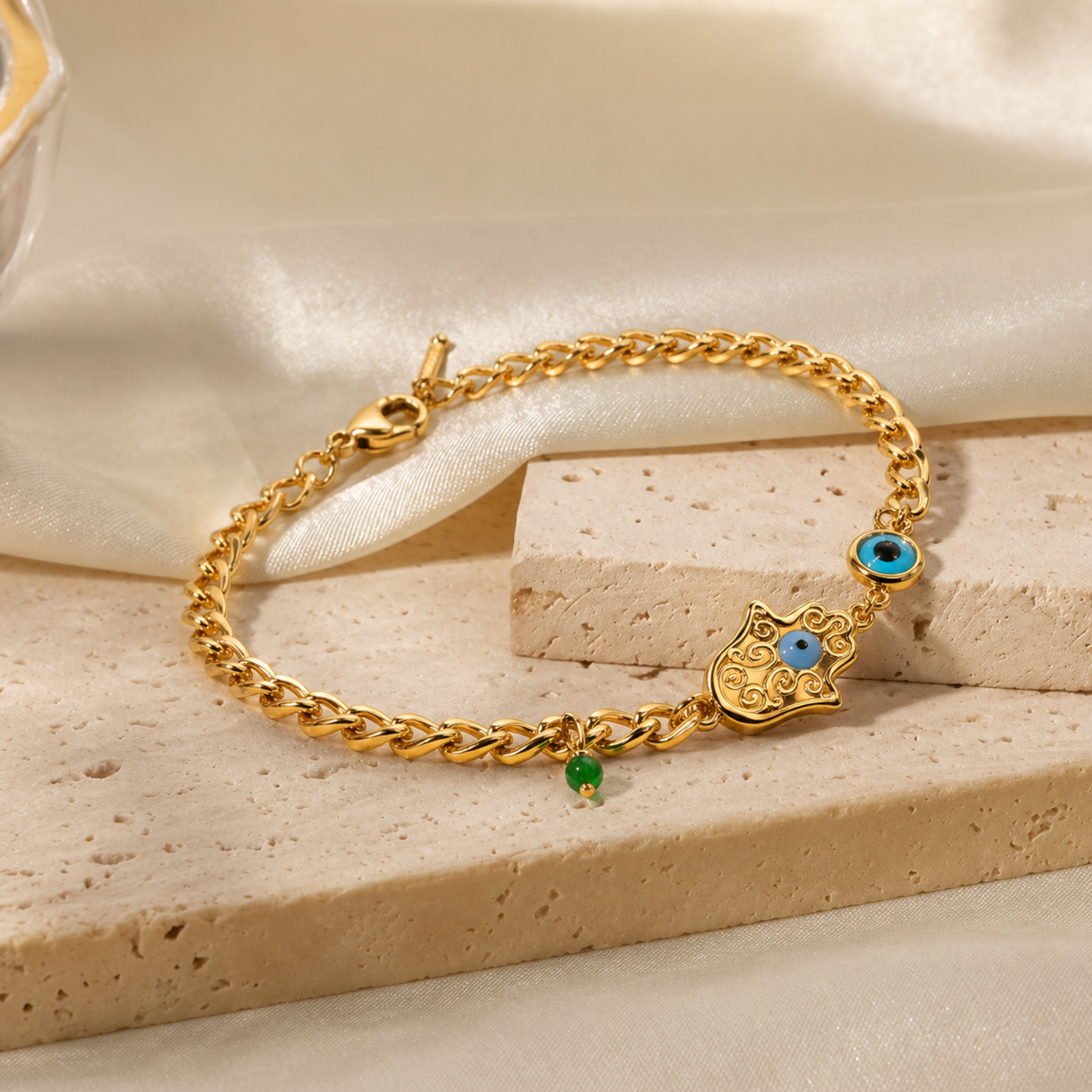 18K Gold Plated Elegant Evil Eye Hamsa Bracelet