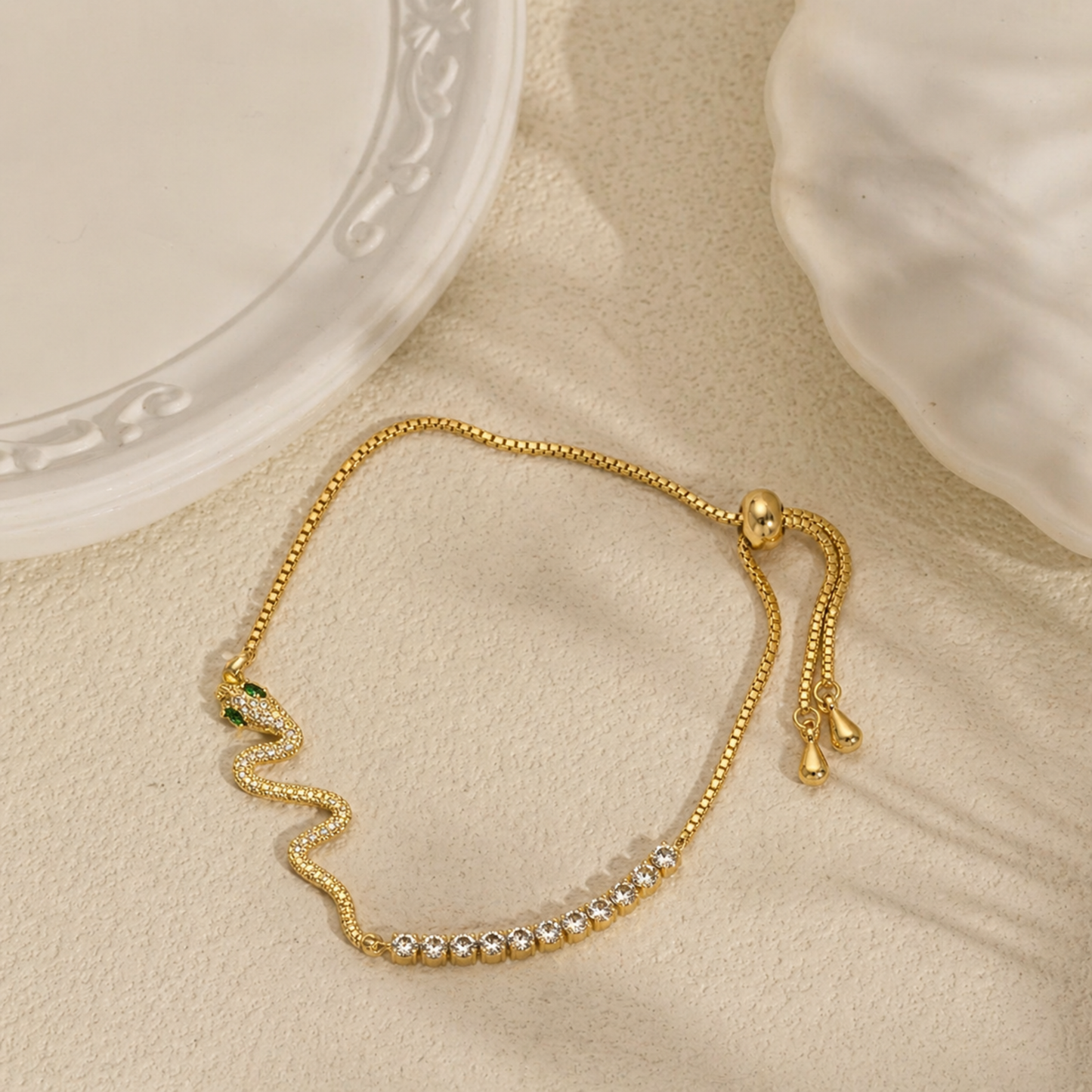 18K Gold Plated  Luxe Snake Crystal Gold Bracelet