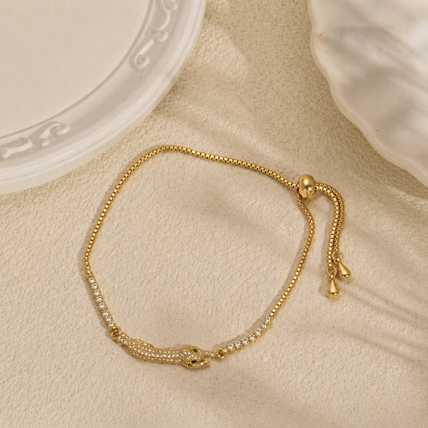18K Gold Plated Luxe Snake Crystal Bracelet