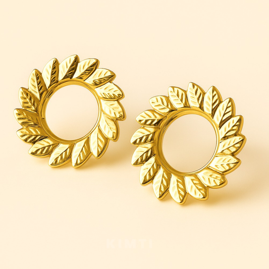 18K Gold Plated Sunflower Circle Earrings