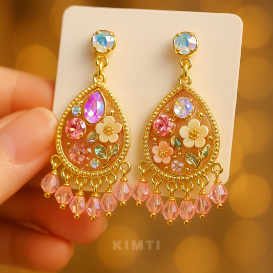 Pink Floral Teardrop Earrings