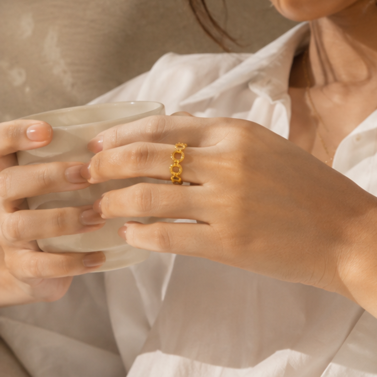 18K Gold Plated Geometric Link Adjustable Ring