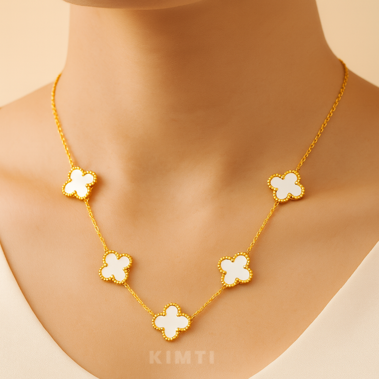 Anti-Tarnish White Petal Clover Necklace