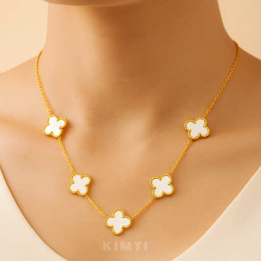 Anti-Tarnish White Petal Clover Necklace