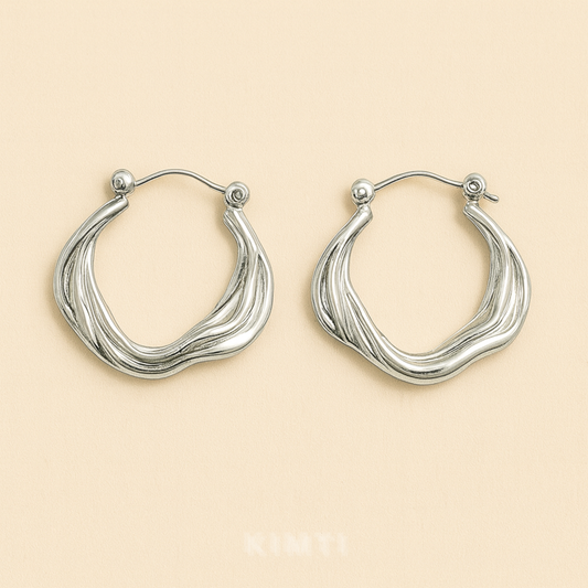 Anti-Tarnish Wave Flow Silver Hoop Earrings