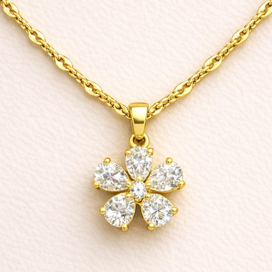 18K Gold Plated Diamond Flower Pendant Necklace