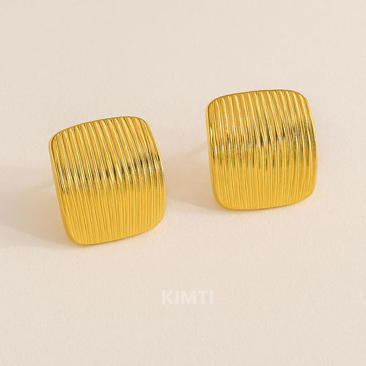 18K Gold Plated Rectangle Shaped Stud Earring