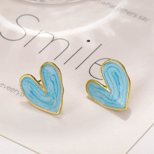 Blue Heart Shape Stud Earring