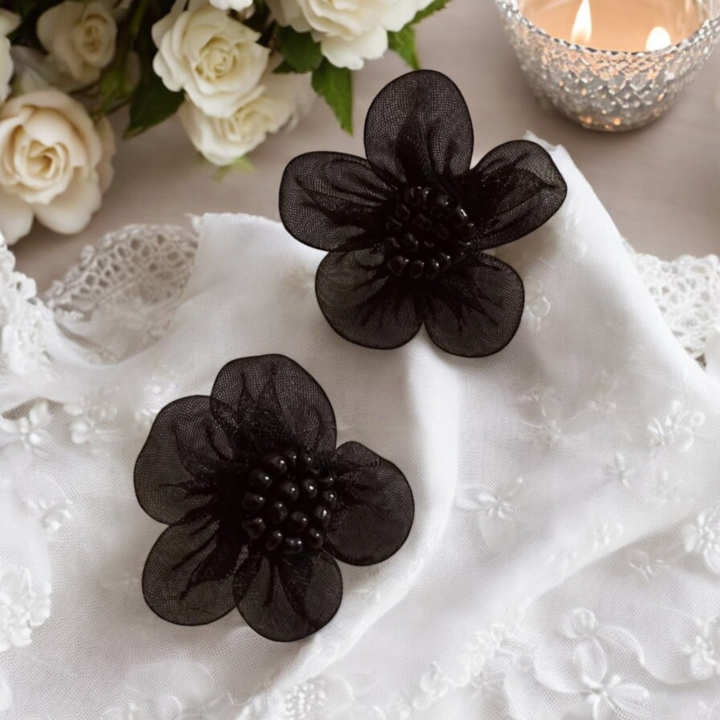 Black Flower Stud Earring