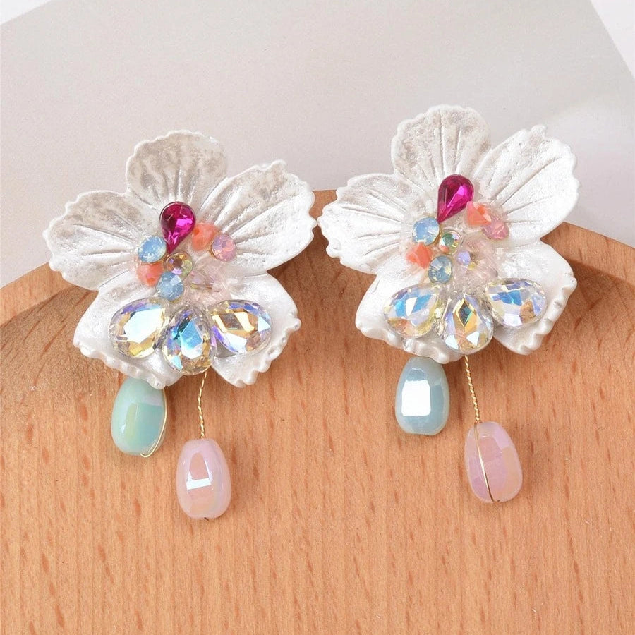 White Flower Drop Earrings