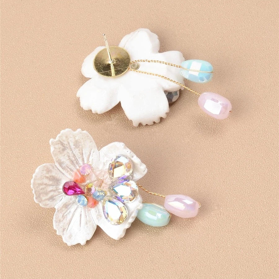 White Flower Drop Earrings