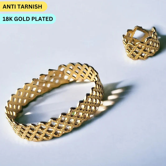 Anti Tarnish Gold Ring Bracelet Combo