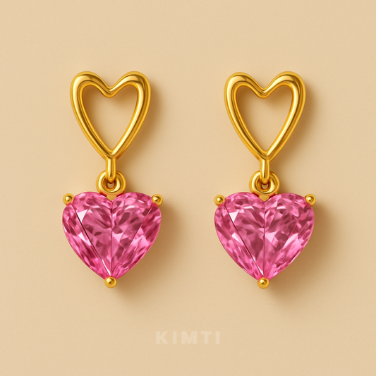 Pink Crystal Heart Dangle Earrings
