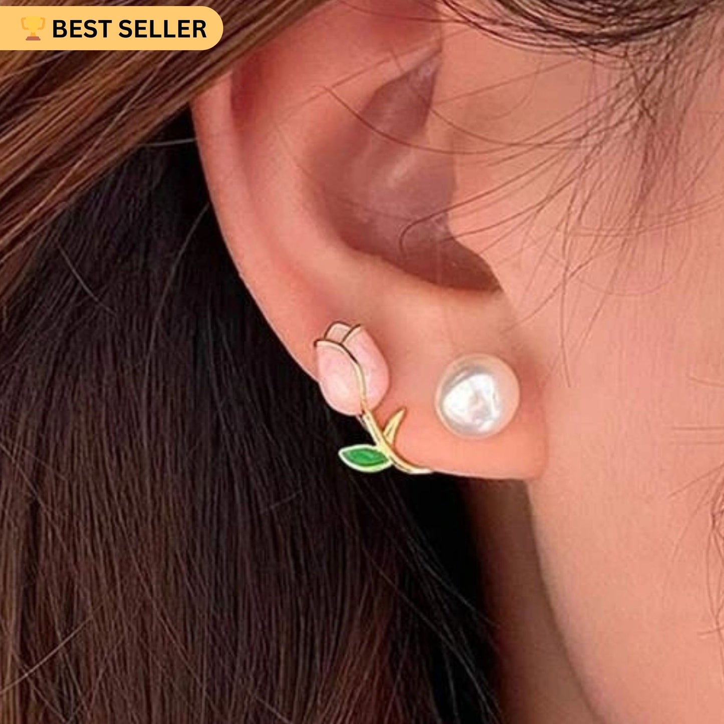 Pink Tulip Pearl Stud Earrings