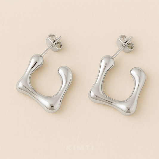 Anti-Tarnish Abstract Blob Silver Earrings
