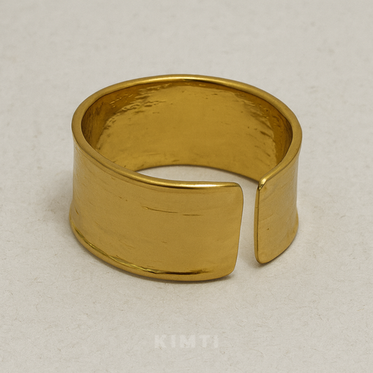 18K Gold Plated Wide Cuff Adjustable Ring