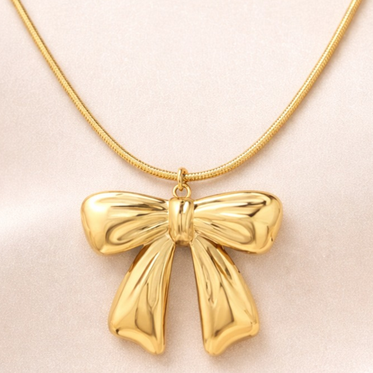18K Gold Plated Bow Pendant Necklace for Women