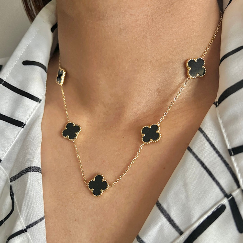 Anti Tarnish Black Flower Necklace