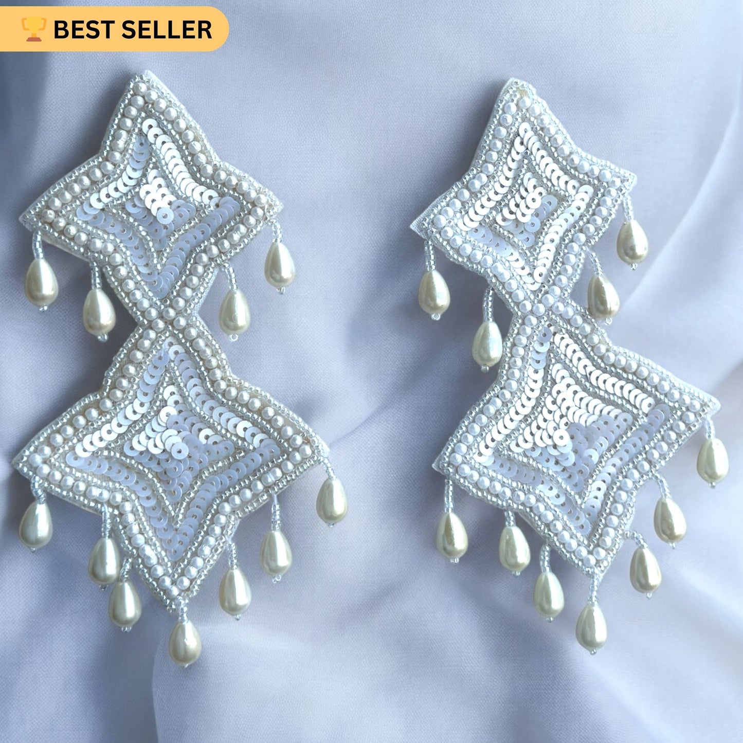 White Hand Beaded Earring