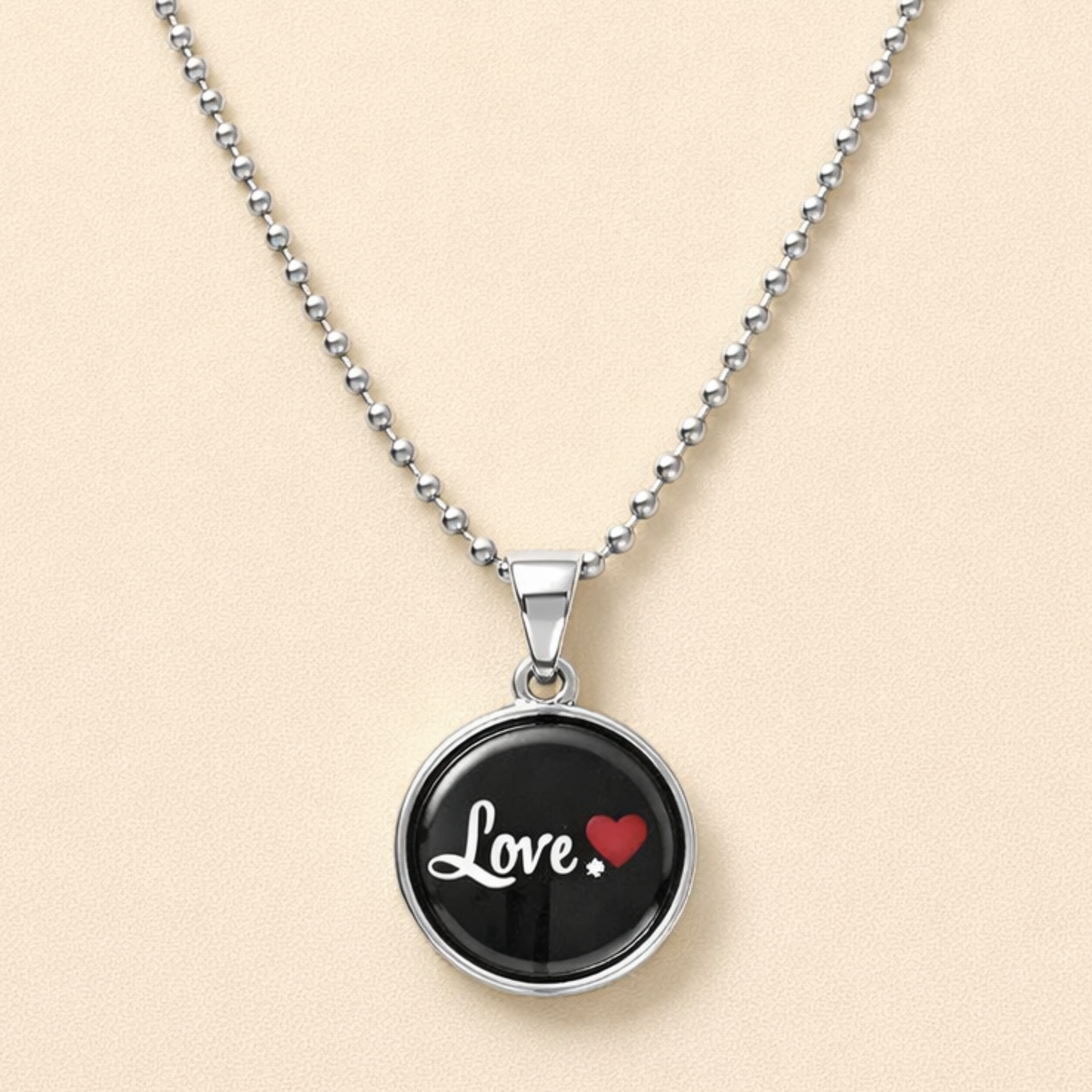 Black Love Round Pendant Necklace