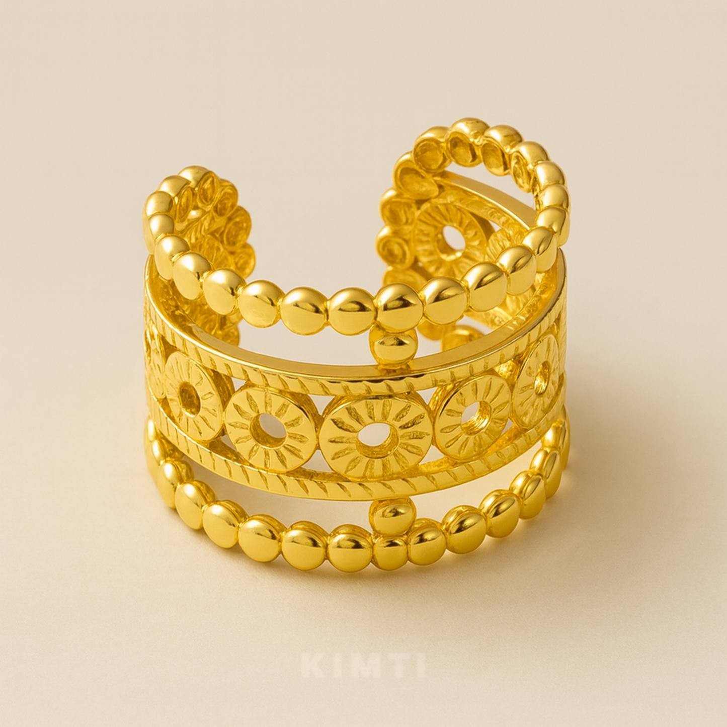 18K Gold Plated Layered Beaded Statement Ring