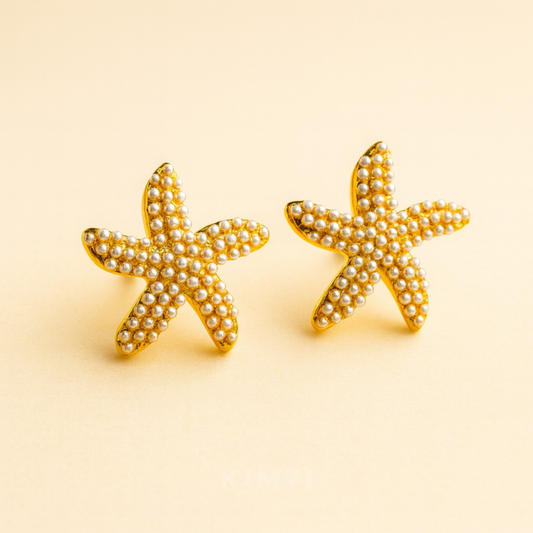 18K Gold Plated Ocean Pearl Star Earrings