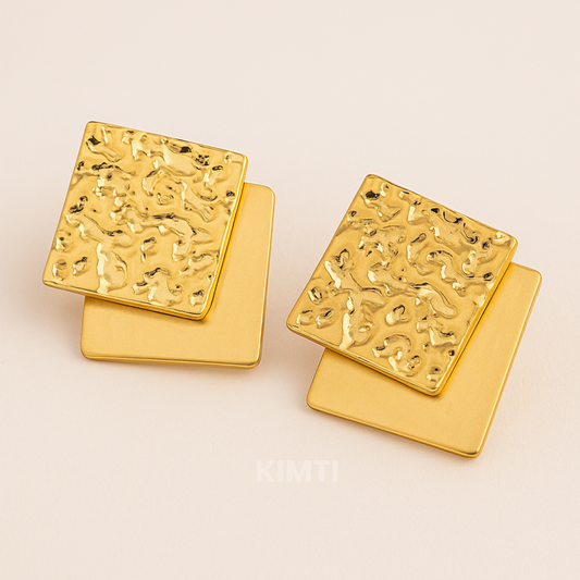 18K Gold Plated Square Biscuits Earstuds Earring