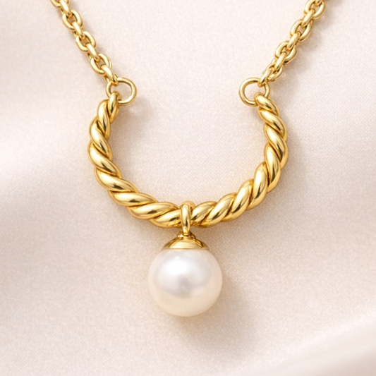 18K Gold Plated Twisted Chain Pearl Necklace