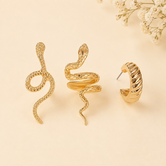 3 Pcs Gold-Tone Snake Design Ear Cuff
