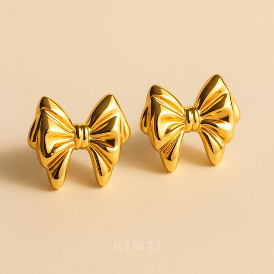 18K Gold Plated Luxe Bow Ribbon Earrings