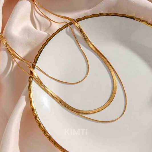 Golden  3 Layer Anti Tarnish Snake ChainNecklace